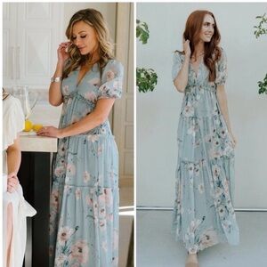 Baltic Born Blue Floral Santorini Maxi Dress Medium
